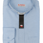 Koszula kapłańska SLIM, rękaw długi z mankietem na giziki. Tkanina OXFORD 70% bawełny w kolorze niebieskim.