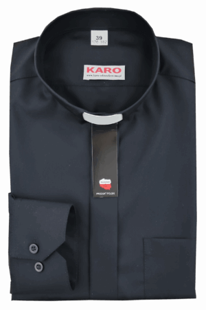 Koszula kapłańska KLASYCZNA, rękaw długi mankiet na guziki. Tkanina 100% bawełny SATYNA, kolor czarny.