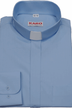 Koszula kapłańska SLIM, rękaw długi mankiet na guziki, 60% bawełny, kolor niebieski.
